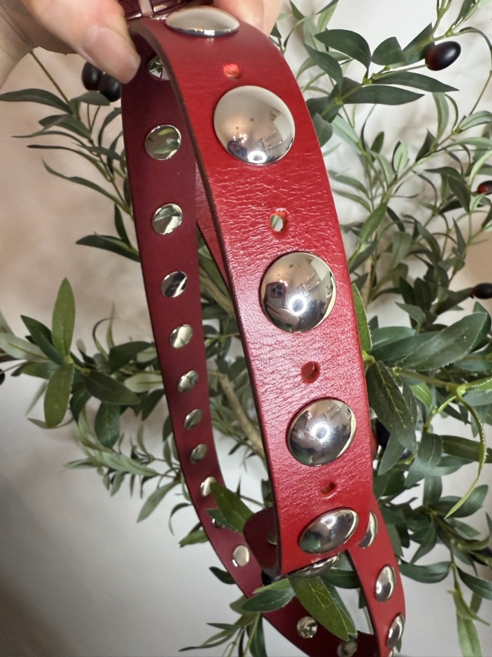 Madewell Red Studded Leather Belt - Picture 7 of 7